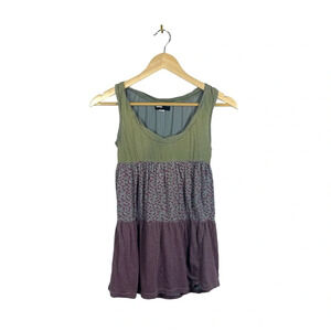 VINTAGE Y2K BDG Flowy Tiered Patterned Top in Green/Purple/Grey Size XS